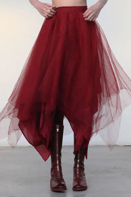 Marc Le Bihan 2590 Collection of Triple Tulle Silk Skirts Handmade in France MLB-2590-HONG Red